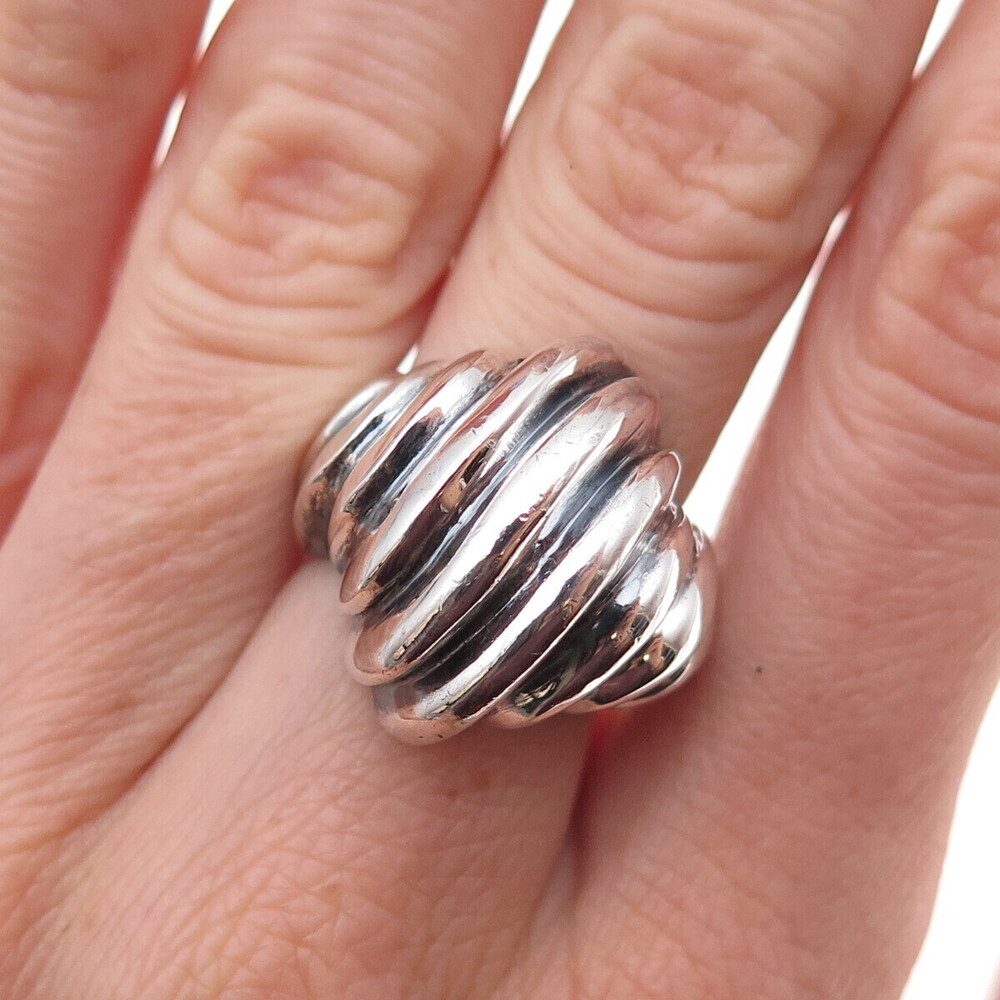925 Sterling Silver Vintage Modernist Dome Oxidized Ring Size 6.5